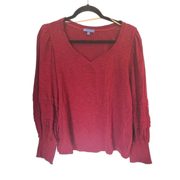 Democracy Blouson Puff Sleeve Maroon Garnet Blouse Large Boho Holiday Casual - Picture 2 of 6